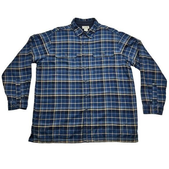 LL Bean Shirt Mens Large Blue Plaid Flannel Fleece Lined Jacket Blackwatch‎ Hike - Picture 1 of 8